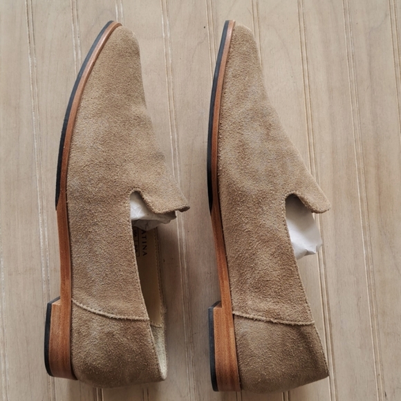 Patina Taupe Suede Leather Pointed Toe Loafers Portland Leather Goods Flats - Picture 6 of 7